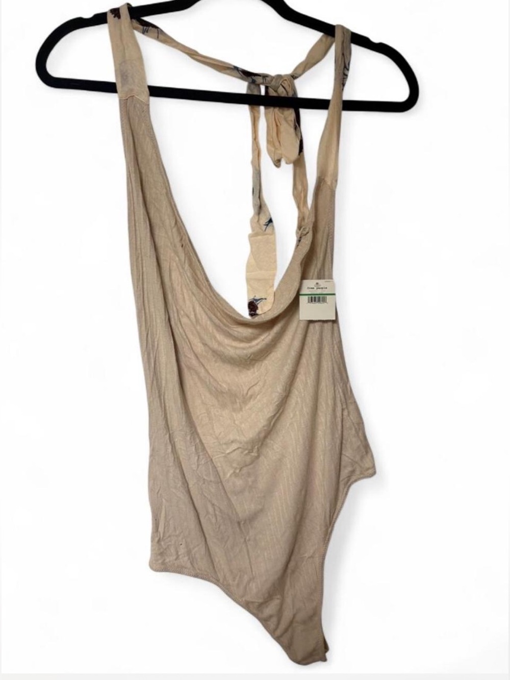 Free People Beige Tie-Back Bandeau Bodysuit